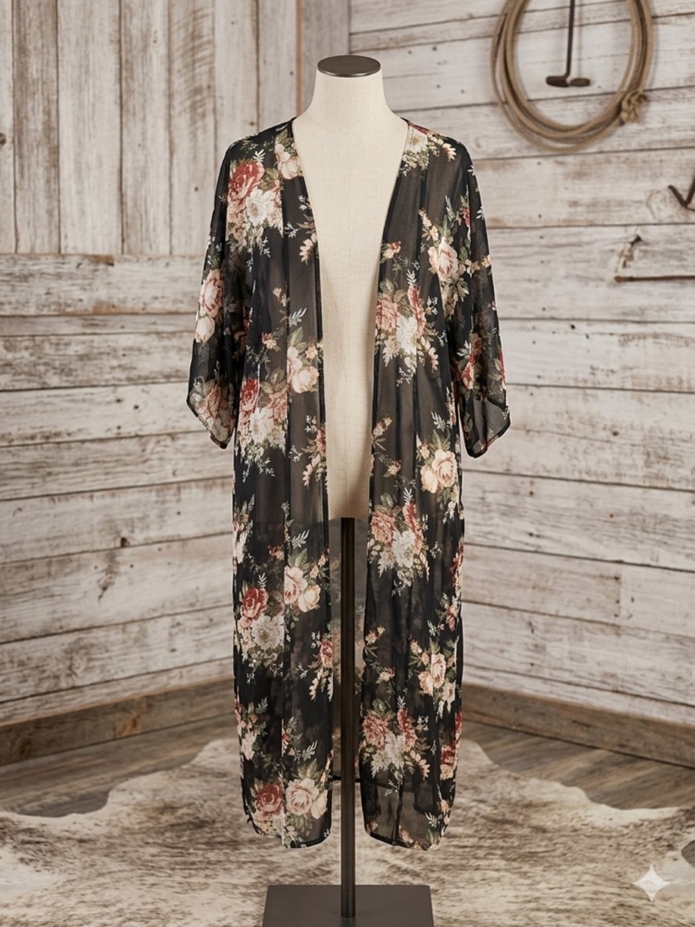 Try! This Black Floral Sheer Kimono